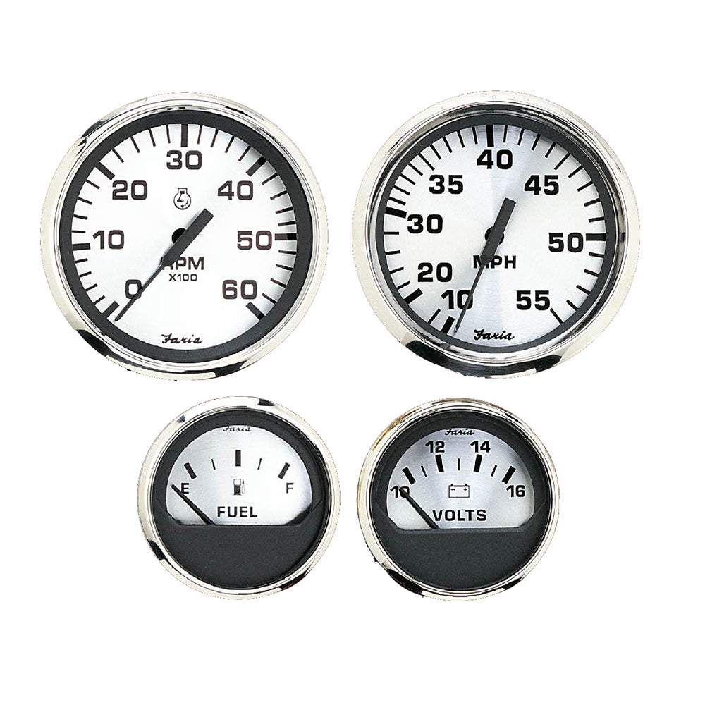 Faria Spun Silver Box Set of 4 Gauges f/Outboard Engines - Speedometer, Tach, Voltmeter  Fuel Level [KTF0182]