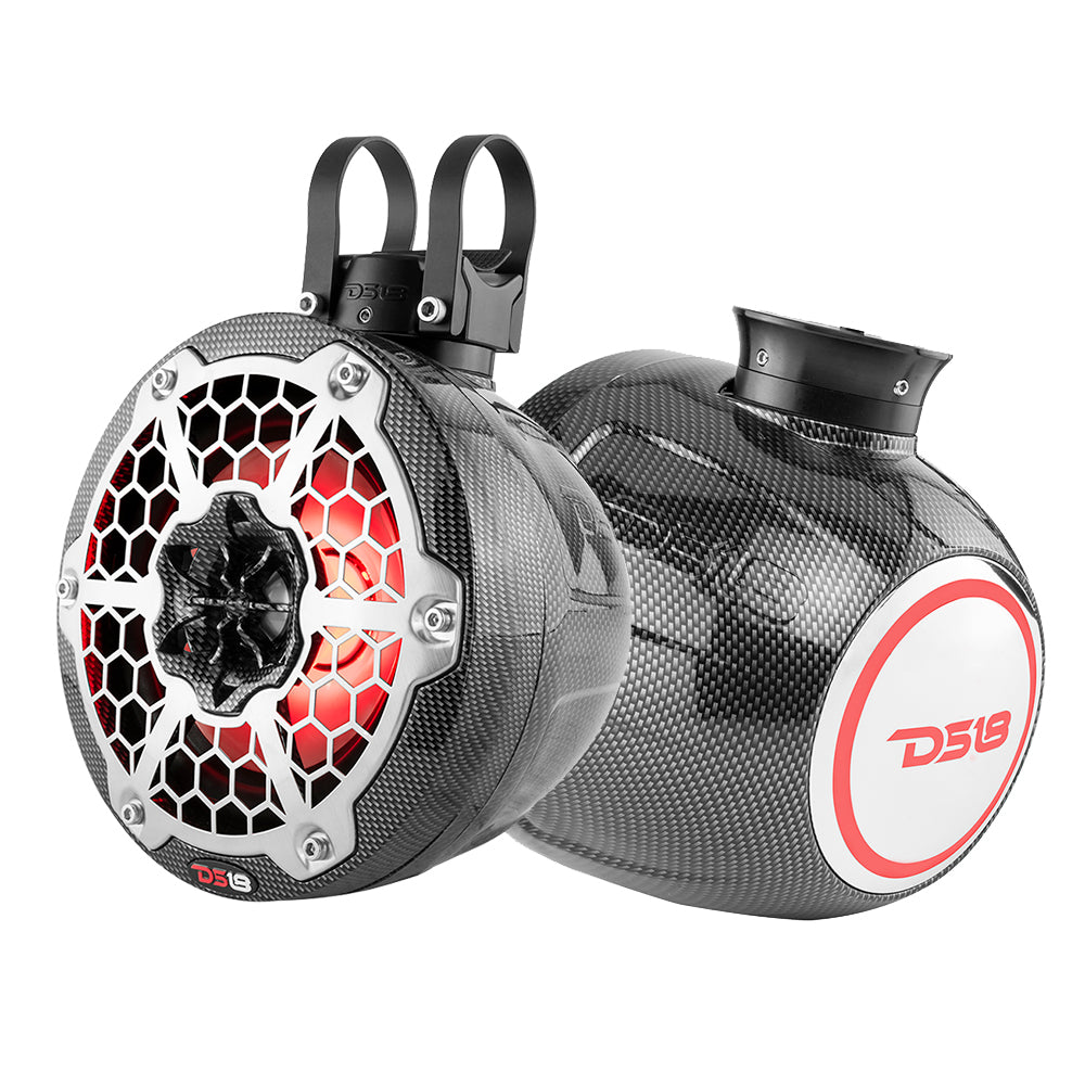 DS18 HYDRO 6.5" Compact Wakeboard Pod Tower Speaker w/RGB LED Lights - 375W - Black Carbon Fiber [CF-PS6]