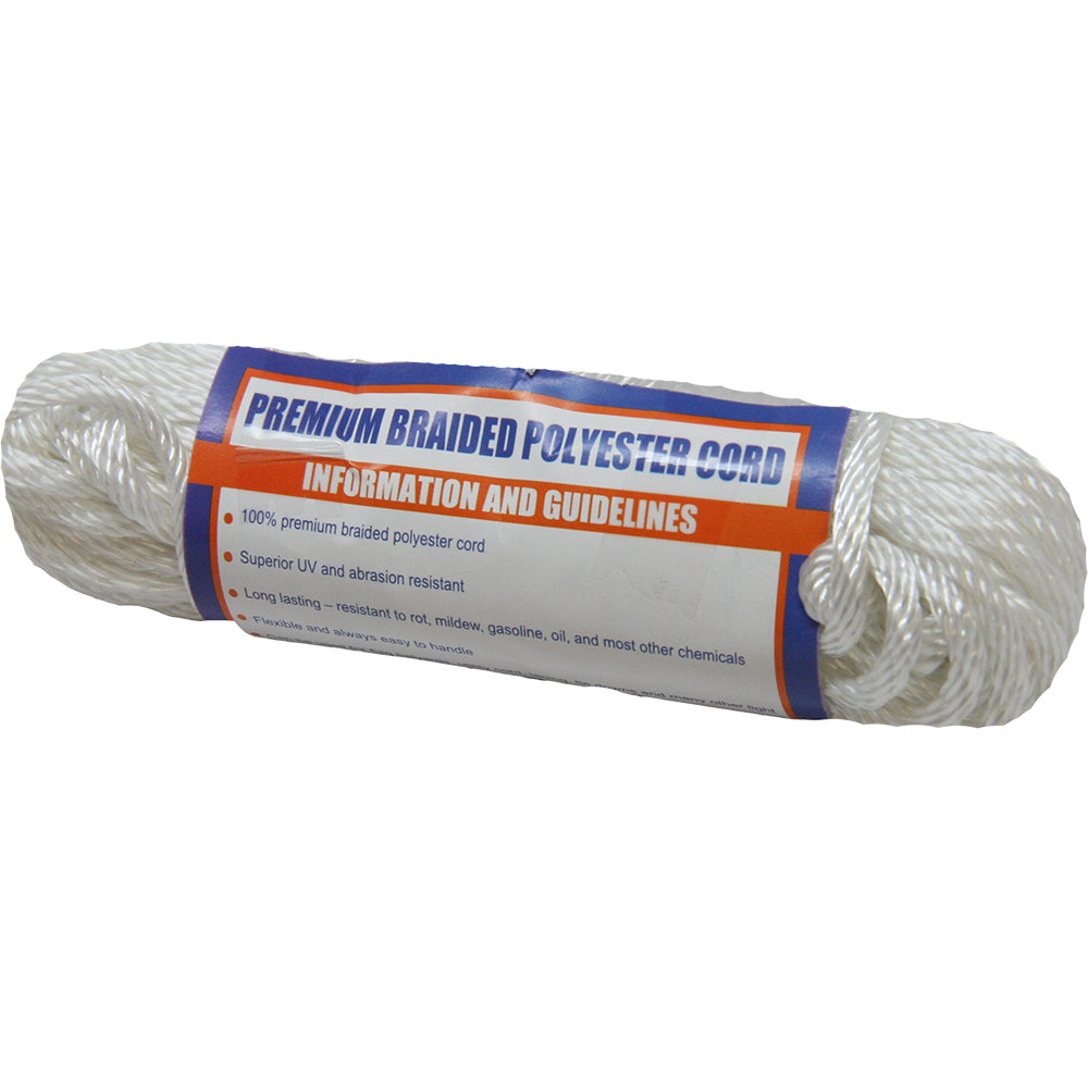 Sea-Dog Solid Braid Polyester Cord Hank - 1/8" x 50 - White [303303050WH-1]