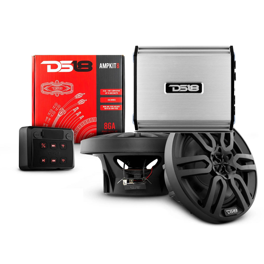 DS18 Golf Cart Package w/4" Black Speakers, Amplifier, Amp Kit  Bluetooth Remote [4GOLFCART-BLACK]